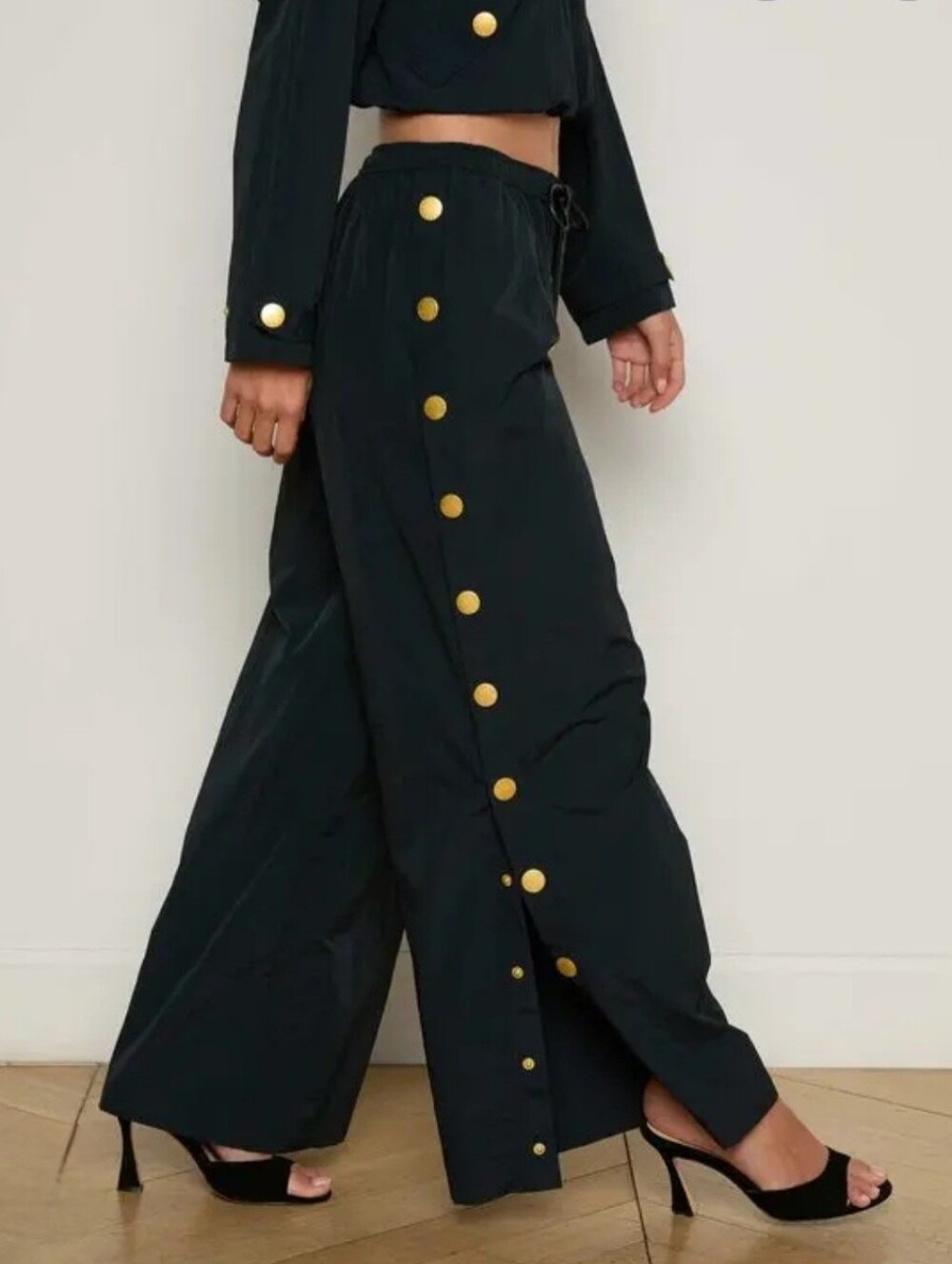 L'AGENCE Valkyrie Snap Track Pants Size X-Small Black Gold New